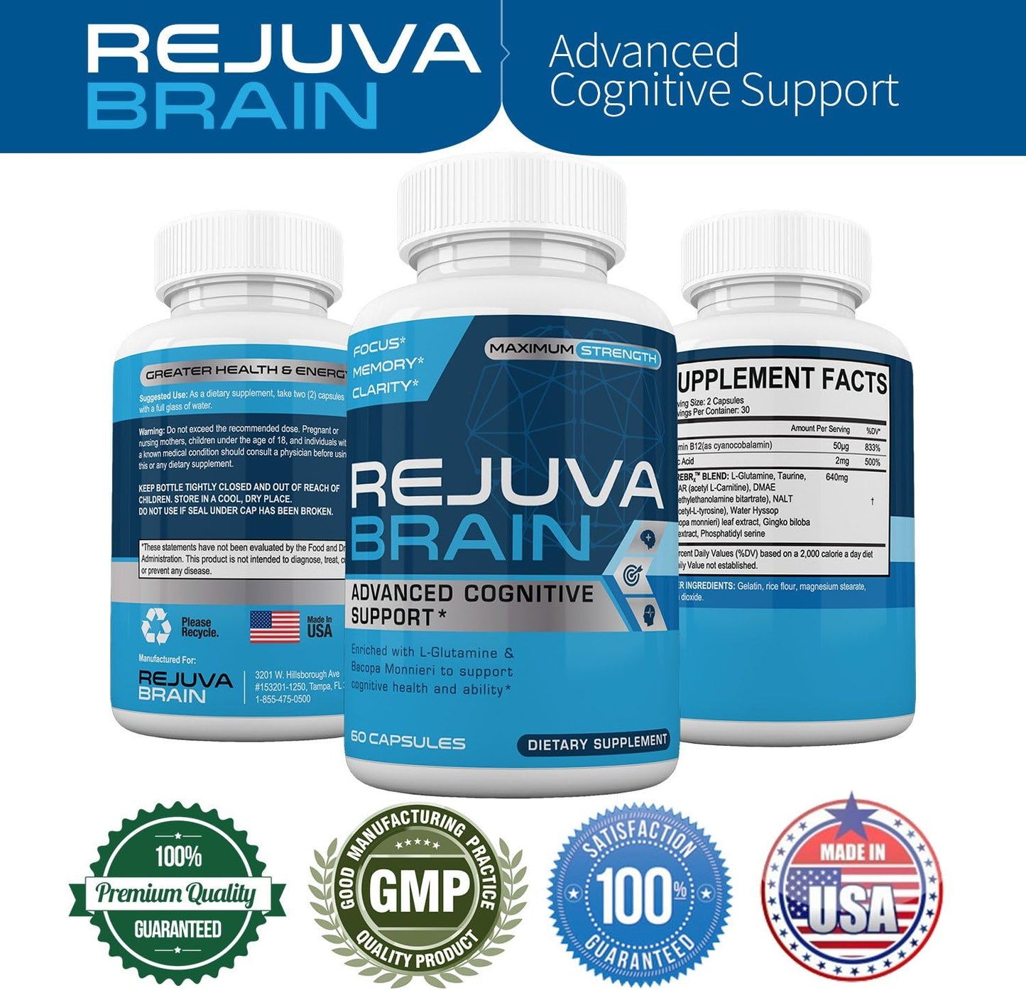 Advanced Cognitive Support Supplement with L-Glutamine & Bacopa Monnieri for Brain Health & Function