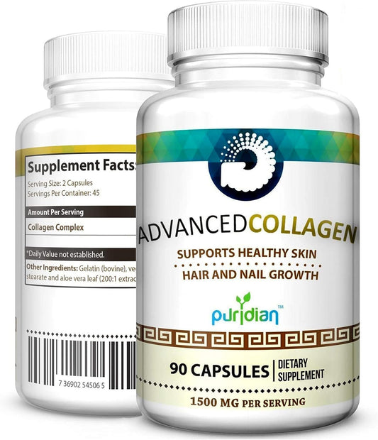 Advanced Collagen+ for Women - 90 Capsules of 1500mg Pure & Natural Hydrolyzed Collagen for Healthy Skin, Hair, and Nails
