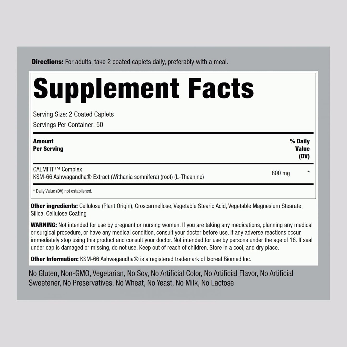 Advanced Complex Ashwagandha and L-Theanine Supplement 800mg | 100 Caplets | Piping Rock KSM-66 | Vegan, Non-GMO, Gluten Free