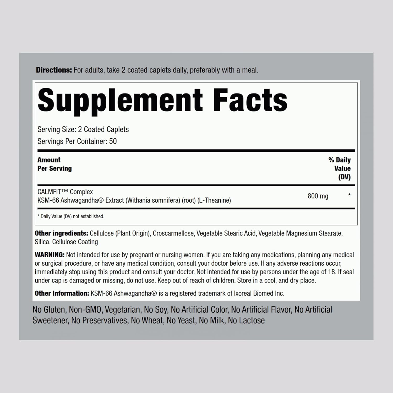 Advanced Complex Ashwagandha and L-Theanine Supplement 800mg | 100 Caplets | Piping Rock KSM-66 | Vegan, Non-GMO, Gluten Free