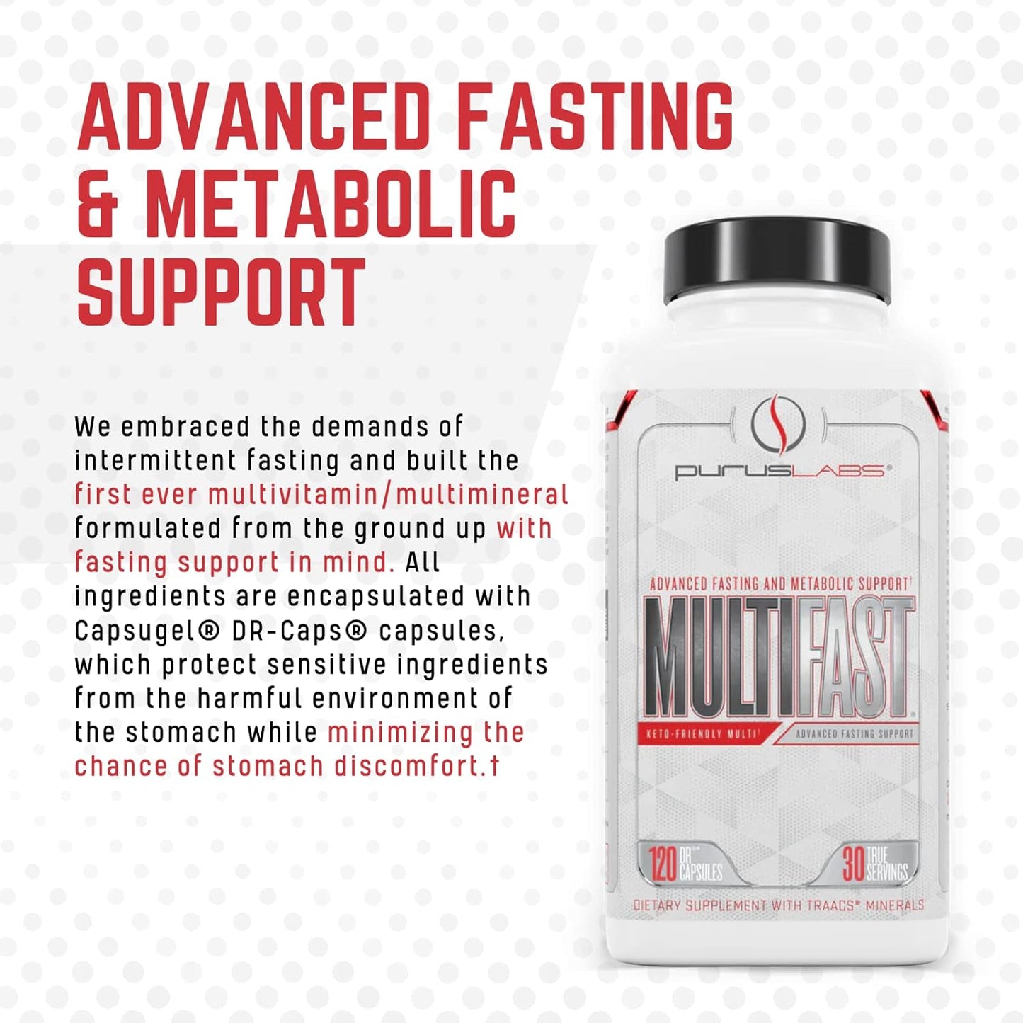 Advanced Fasting & Metabolic Support Multivitamin for Intermittent Fasting & Keto | Purus Labs MultiFast | 30 Servings, 120 Capsules