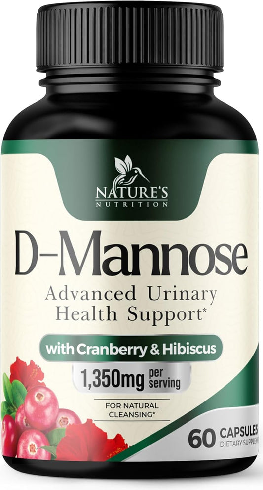 Advanced Formula DMannose Pills with Cranberry 1350mg - Natural Bladder & Urinary Tract Support - D Mannose Supplements for Men & Women - Non-GMO, Vegan - 60 Capsules