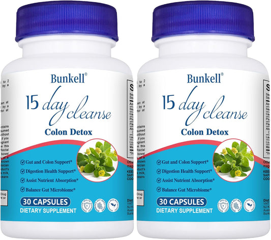 Advanced Gut Cleanse Detox for Women & Men - 15 Day Cleanse with Senna, Cascara Sagrada, Psyllium Husk - Supports Digestive Health - Non-GMO - 2 Bottles of 30 Capsules