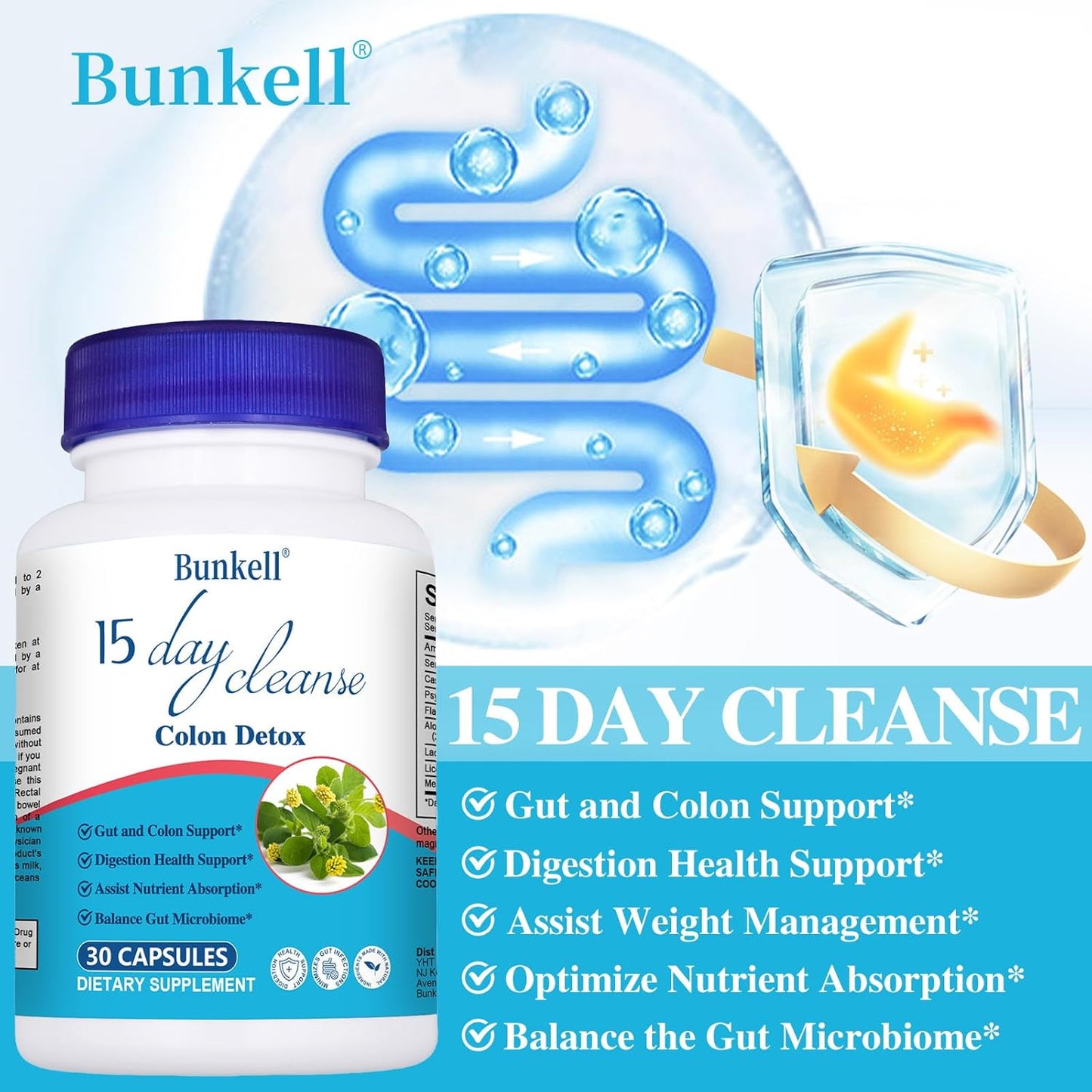 Advanced Gut Cleanse Detox for Women & Men - 15 Day Cleanse with Senna, Cascara Sagrada, Psyllium Husk - Supports Digestive Health - Non-GMO - 2 Bottles of 30 Capsules