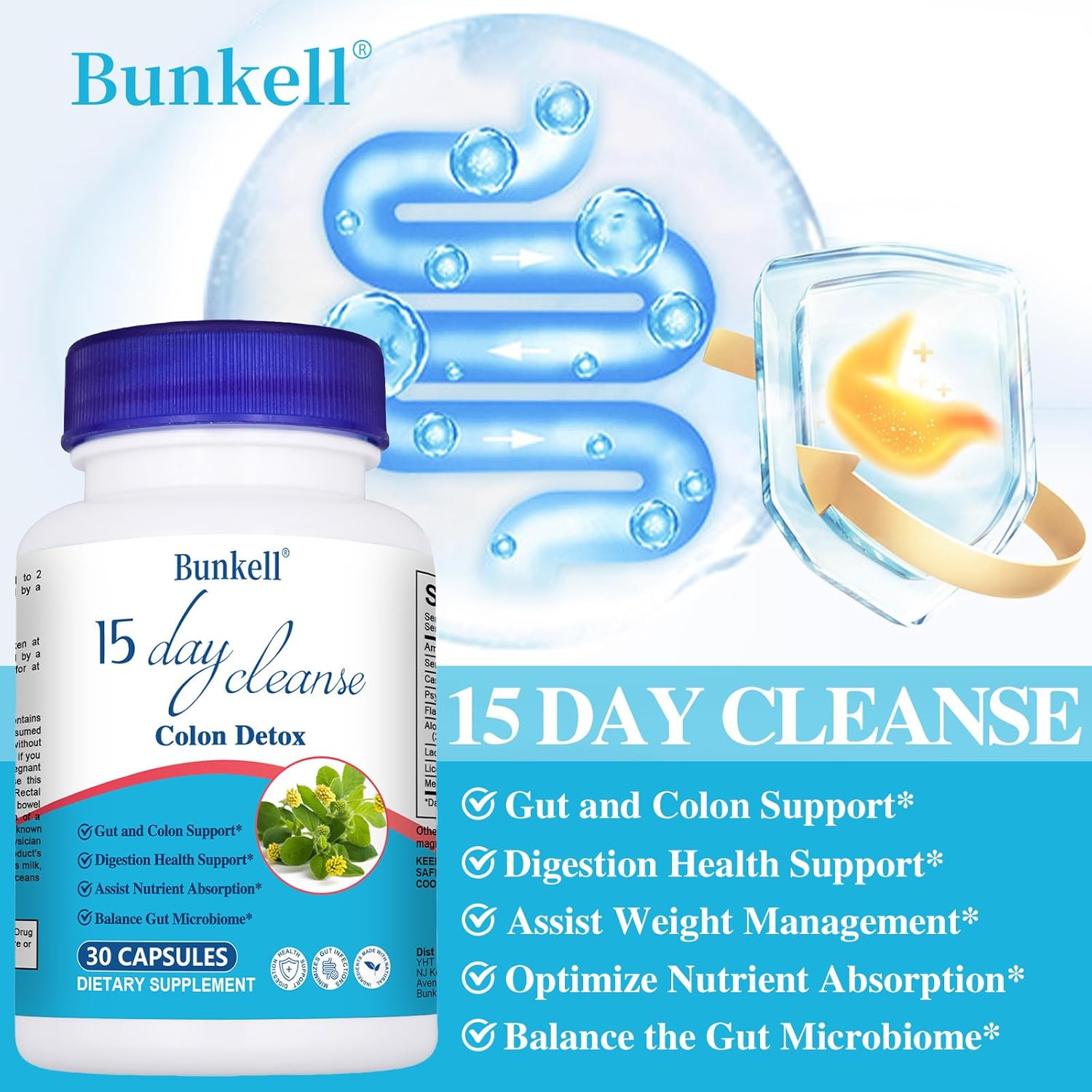 Advanced Gut Cleanse Detox for Women & Men - 15 Day Cleanse with Senna, Cascara Sagrada, Psyllium Husk - Supports Digestive Health - Non-GMO - 2 Bottles of 30 Capsules