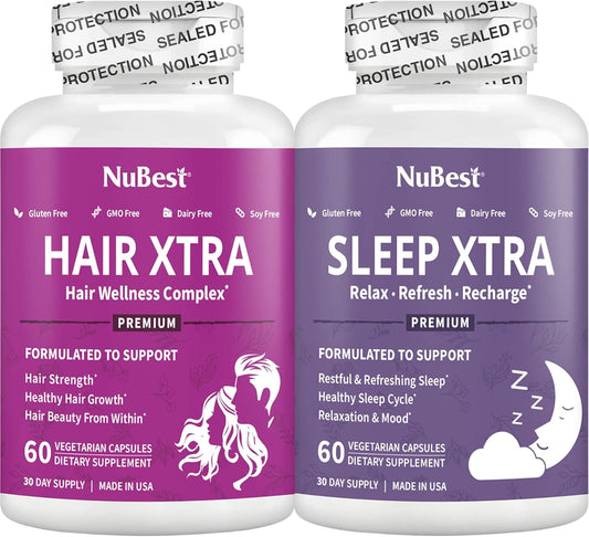 Advanced Hair Growth Vitamins and Sleep Support Bundle for Adults - Non Habit-Forming Formula