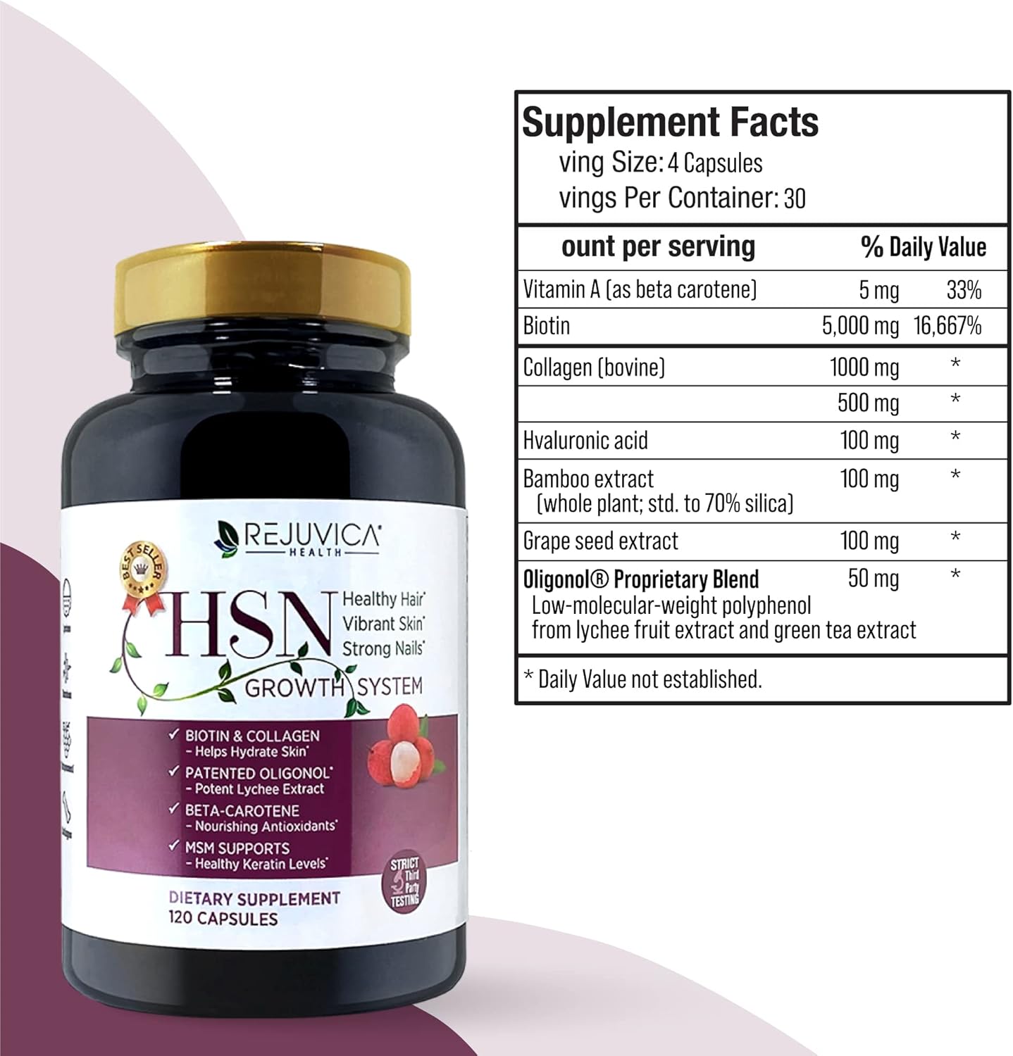 Advanced Hair, Skin, and Nails Vitamins - Supports Healthy Hair, Skin & Nails - Encapsulated Formula with Oligonol, Biotin, Collagen, MSM, Hyaluronic Acid & More