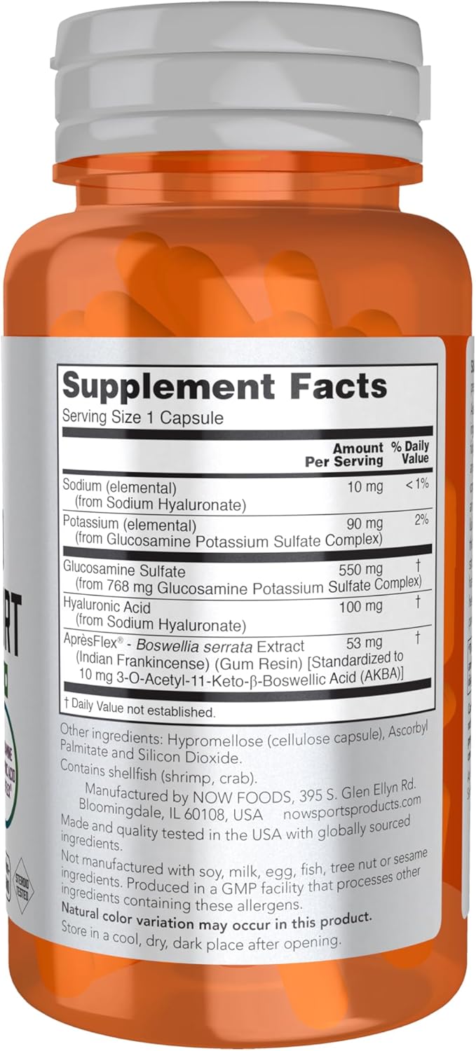 Advanced Joint Support Supplement with Glucosamine, Hyaluronic Acid, ApresFlex - 60 Capsules by NOW Foods Sports Nutrition