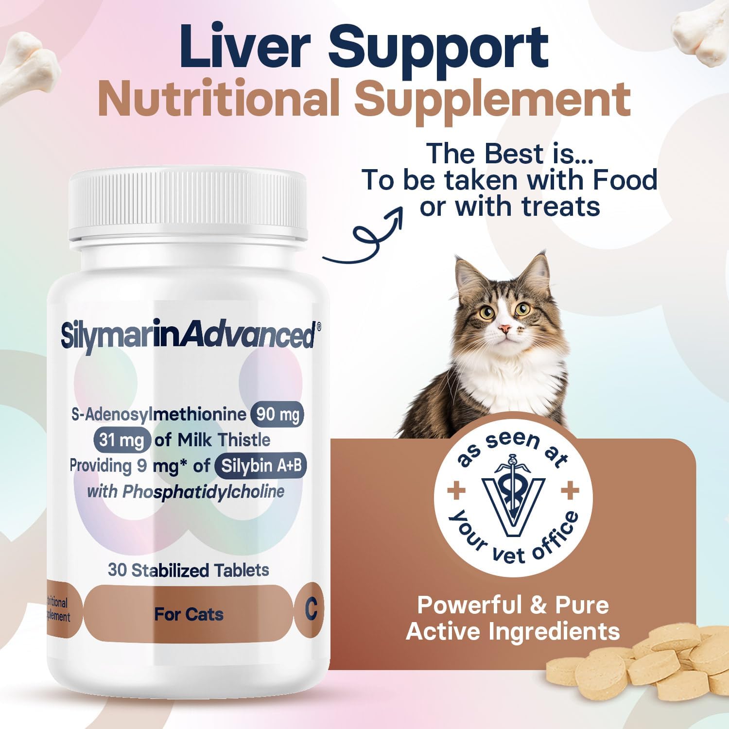Advanced Liver Health Supplement for Cats - Milk Thistle with S-Adenosylmethionine & Silybin - 30 Tablets