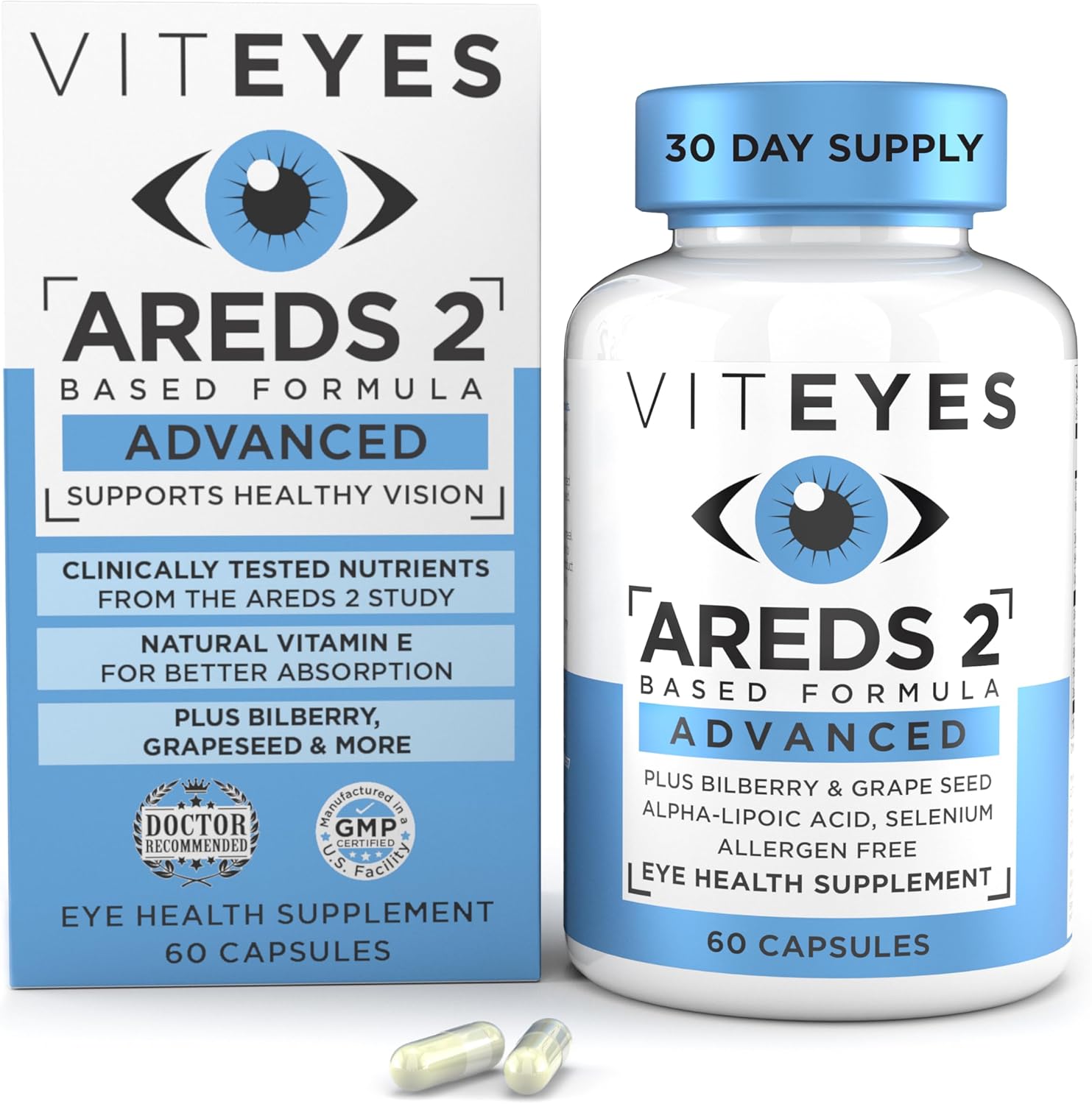 Advanced Macular Support with Bilberry, Grapeseed, Lutein, Vitamin E - 60 Count