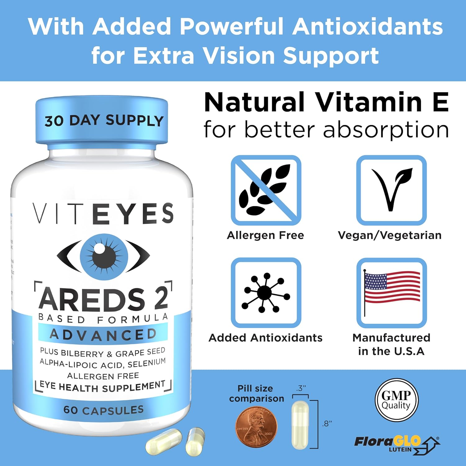 Advanced Macular Support with Bilberry, Grapeseed, Lutein, Vitamin E - 60 Count