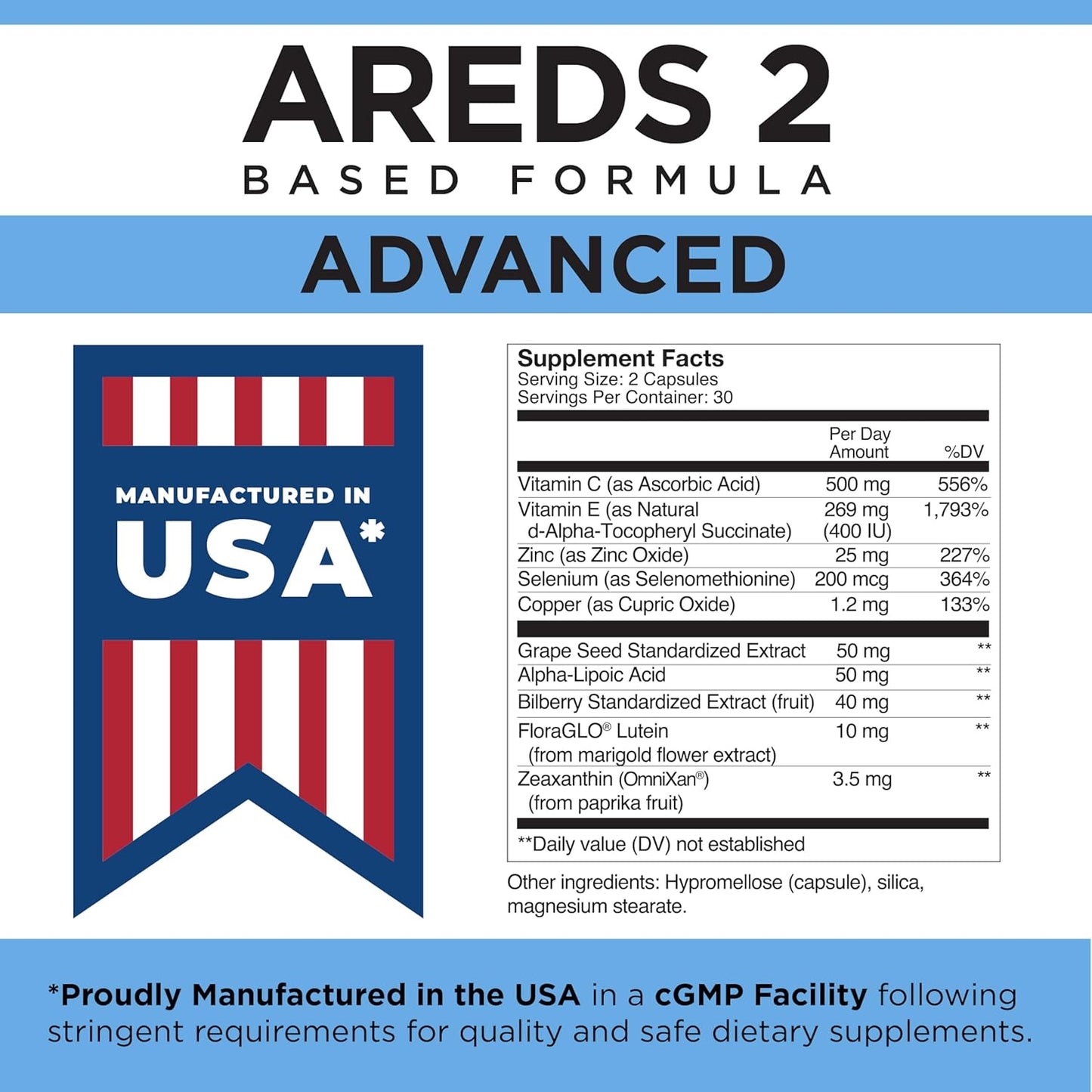 Advanced Macular Support with Bilberry, Grapeseed, Lutein, Vitamin E - 60 Count