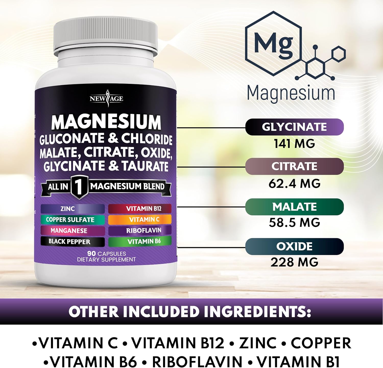 Advanced Magnesium Complex for Bone Health & Joint Support - 270 Count - Glycinate, Citrate, Malate, Oxide, Taurate, Aspartate, Gluconate, Orotate, Mag Chloride, Manganese - Powerful Formula