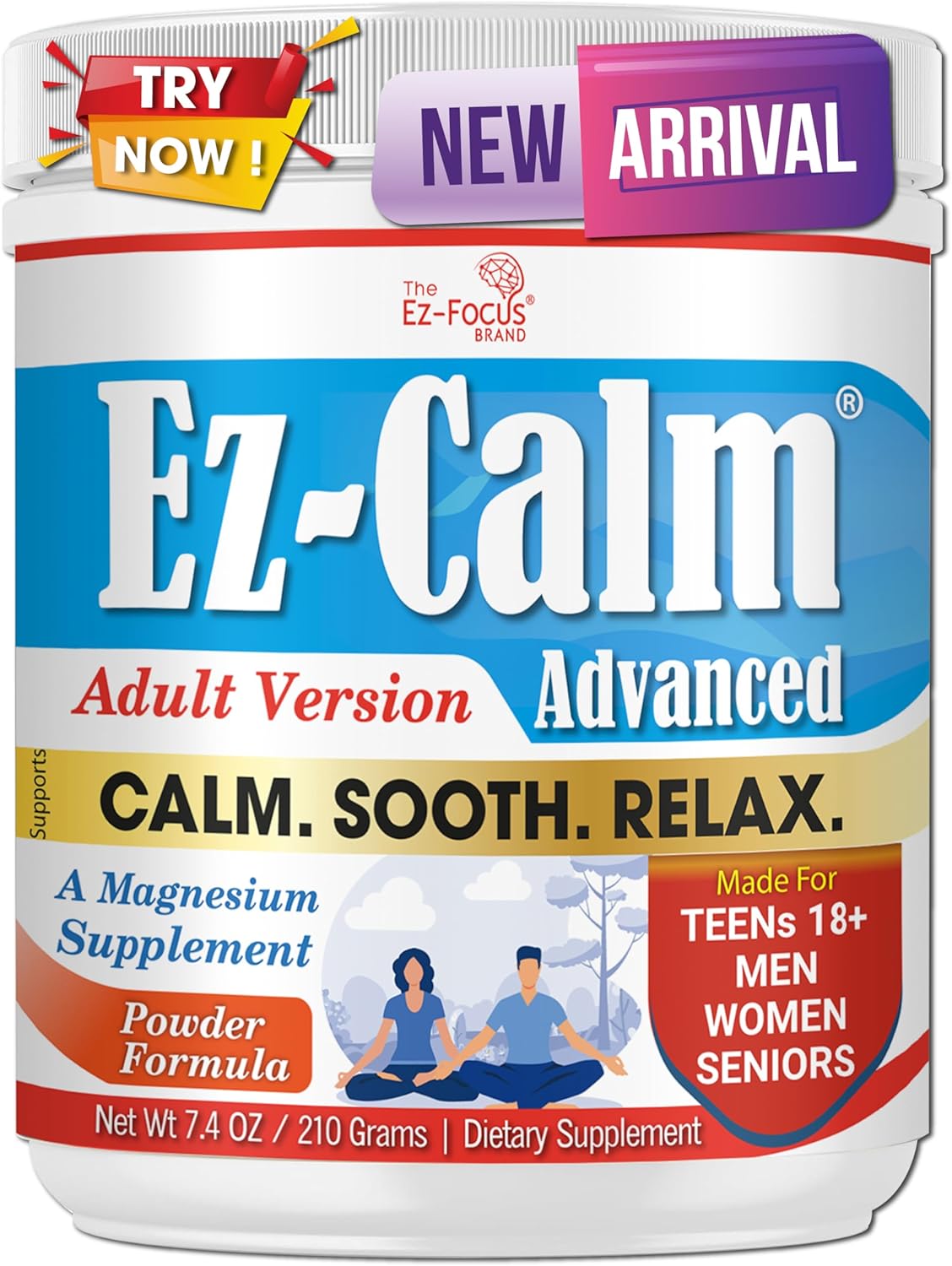 Advanced Magnesium Powder Supplement for Stress Relief and Mood Balance - Calm and Relax Naturally - 210g Vegan Formula for Adults and Seniors