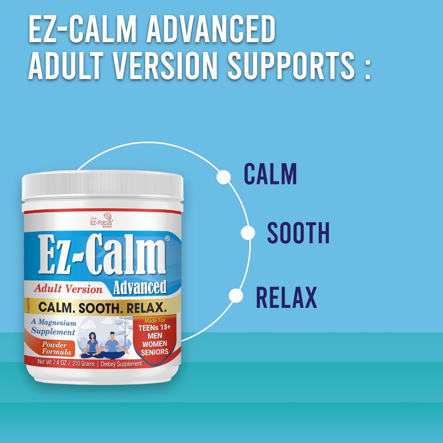 Advanced Magnesium Powder Supplement for Stress Relief and Mood Balance - Calm and Relax Naturally - 210g Vegan Formula for Adults and Seniors