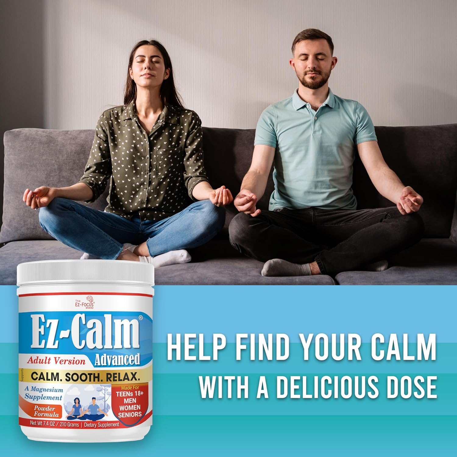 Advanced Magnesium Powder Supplement for Stress Relief and Mood Balance - Calm and Relax Naturally - 210g Vegan Formula for Adults and Seniors