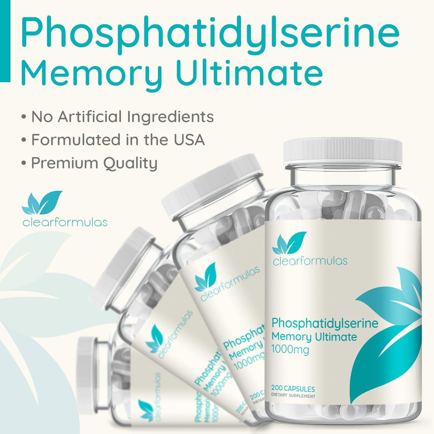 Advanced Memory Support Supplement with Phosphatidylserine, DMAE, Gotu Kola, and Ginkgo Biloba - Non-GMO Vegan Formula for Brain Function - Made in USA (60+ Servings)