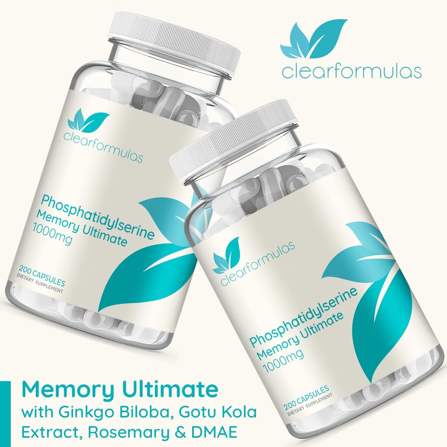 Advanced Memory Support Supplement with Phosphatidylserine, DMAE, Gotu Kola, and Ginkgo Biloba - Non-GMO Vegan Formula for Brain Function - Made in USA (60+ Servings)