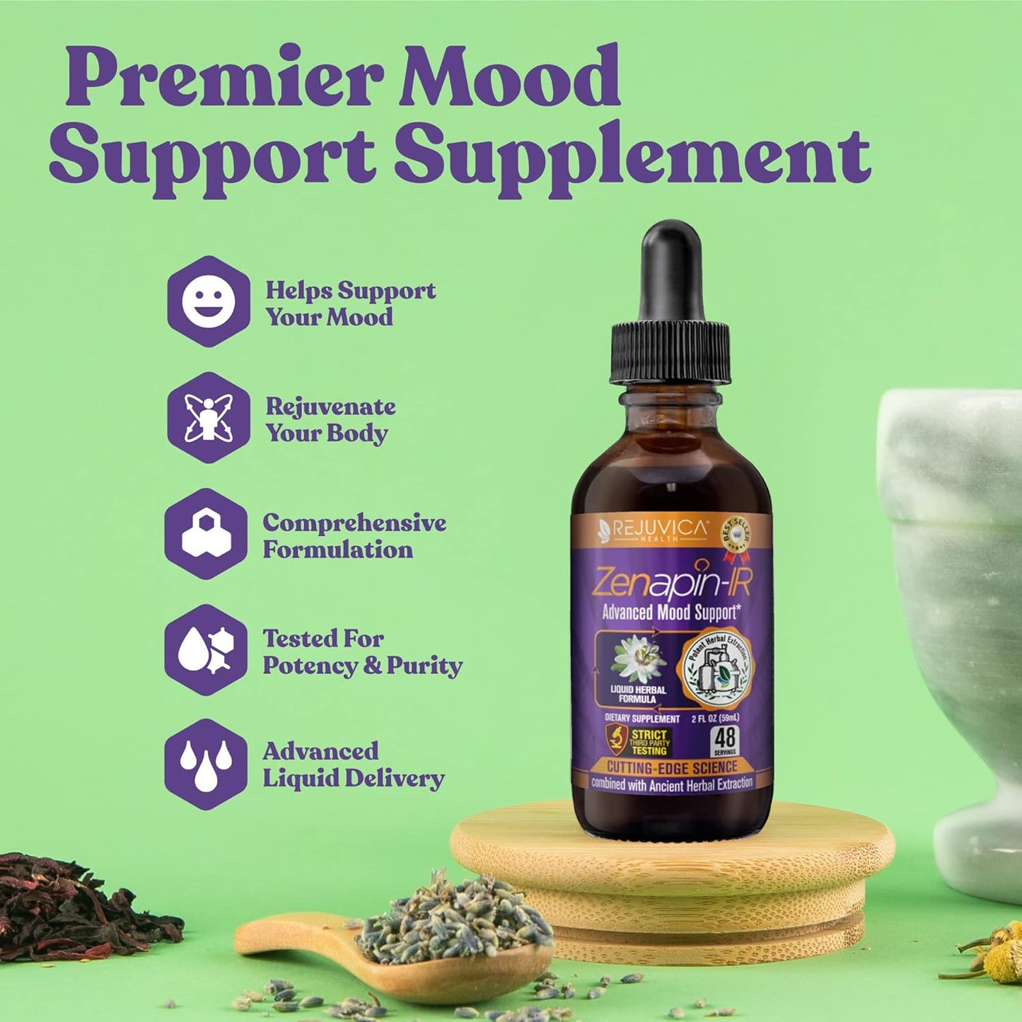 Advanced Mood Support Supplement with Kava Kava, Ashwagandha, Passionflower, and B-Vitamins by Zenapin-IR Rejuvica Health