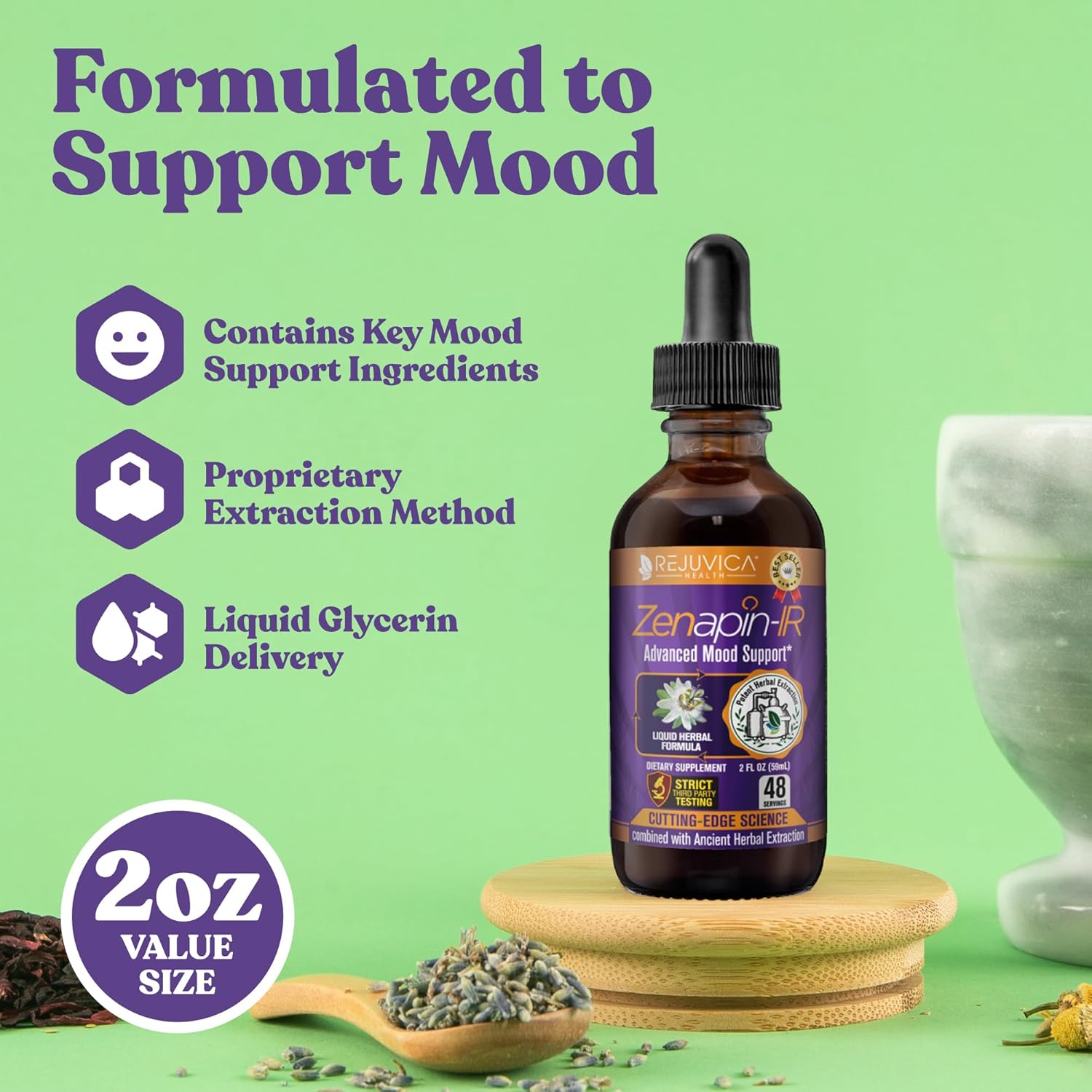 Advanced Mood Support Supplement with Kava Kava, Ashwagandha, Passionflower, and B-Vitamins by Zenapin-IR Rejuvica Health