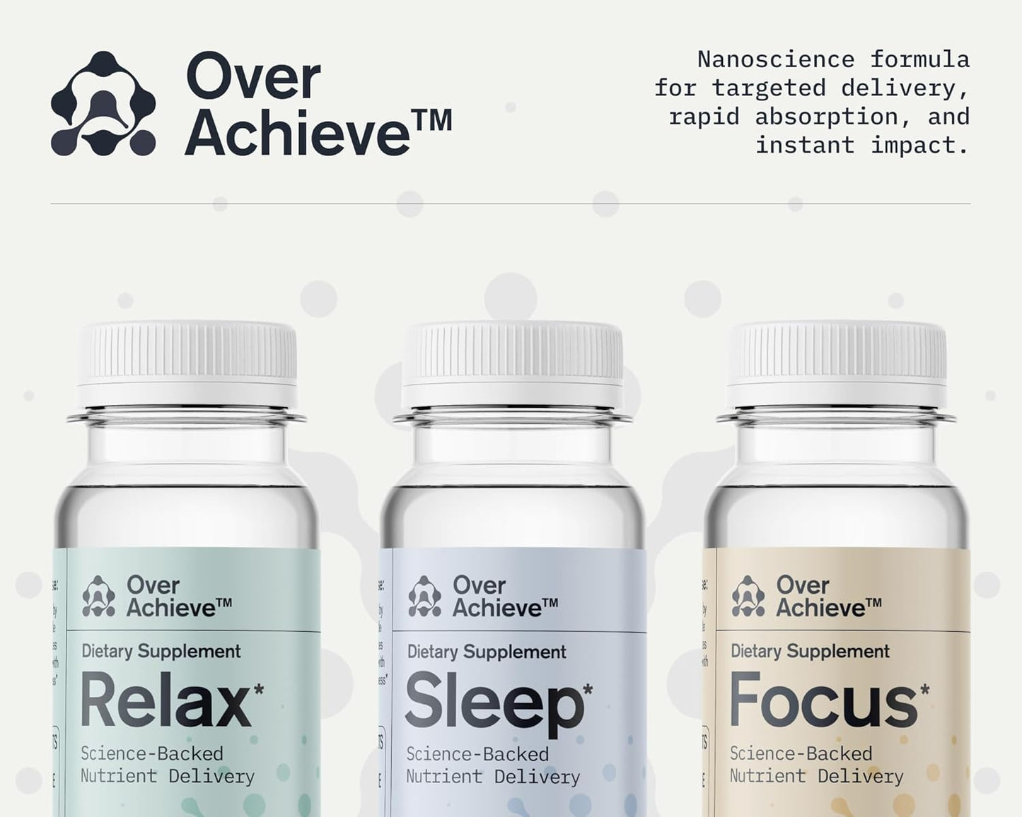 Advanced Nanoscience Technology Supplement Variety Pack - Stress Calming, Sleep Aid, Nootropic Brain Focus - 12 Pack, 2 oz Shot