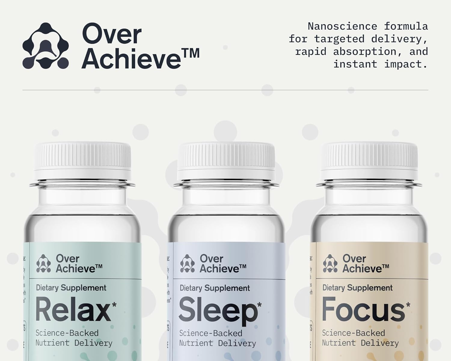 Advanced Nanoscience Technology Supplement Variety Pack - Stress Calming, Sleep Aid, Nootropic Brain Focus - 12 Pack, 2 oz Shot