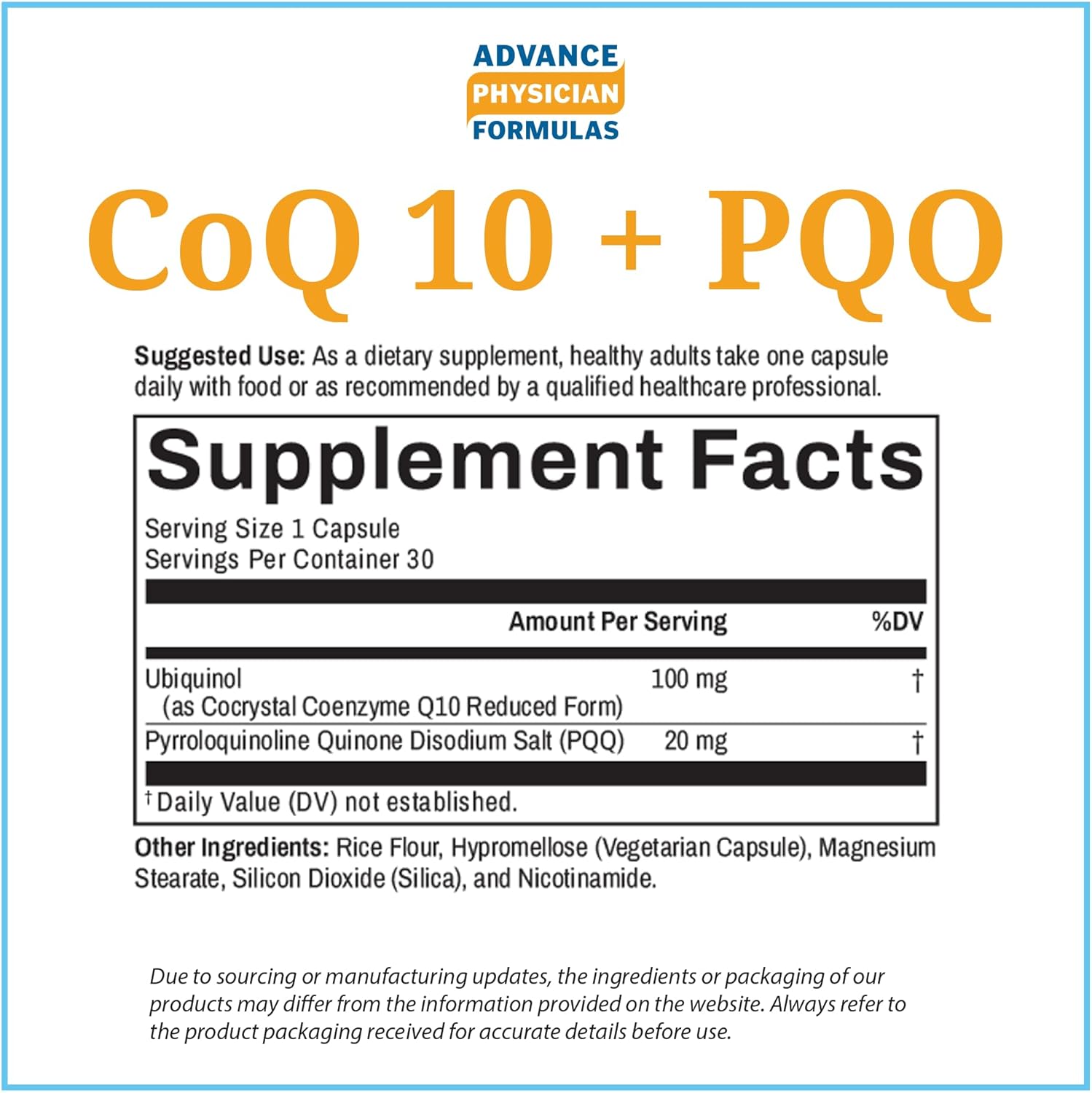 Advanced Physician Formulas CoQ10/PQQ Supplement - 30 Vegetable Capsules for Heart Health and Energy Boost