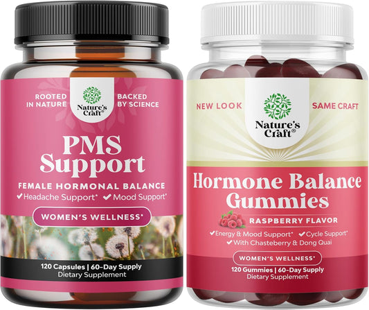 Advanced PMS Support Bundle for Women: Low Energy, Mood, Cramps, Bloating Relief & Hormone Balance - Gummies and Cycle Support Supplement