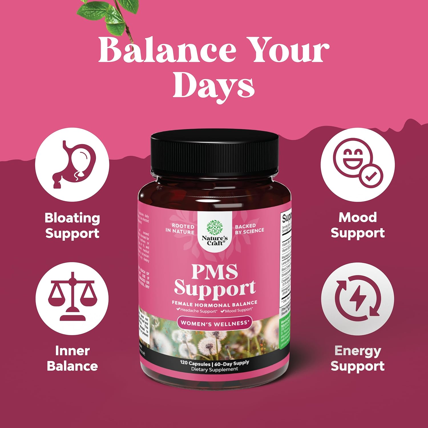 Advanced PMS Support Supplement and DHT Blocker Bundle for Women - Boost Energy, Mood, and Hair Growth with Natures Craft Products
