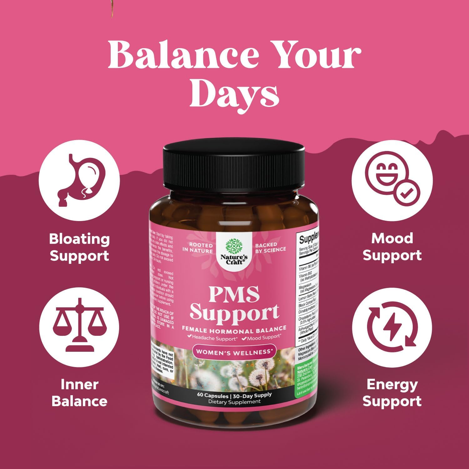 Advanced PMS Support Supplement Bundle for Women - Mood, Energy, Cramp Relief + Saw Palmetto DHT Blocker for Thickening Hair