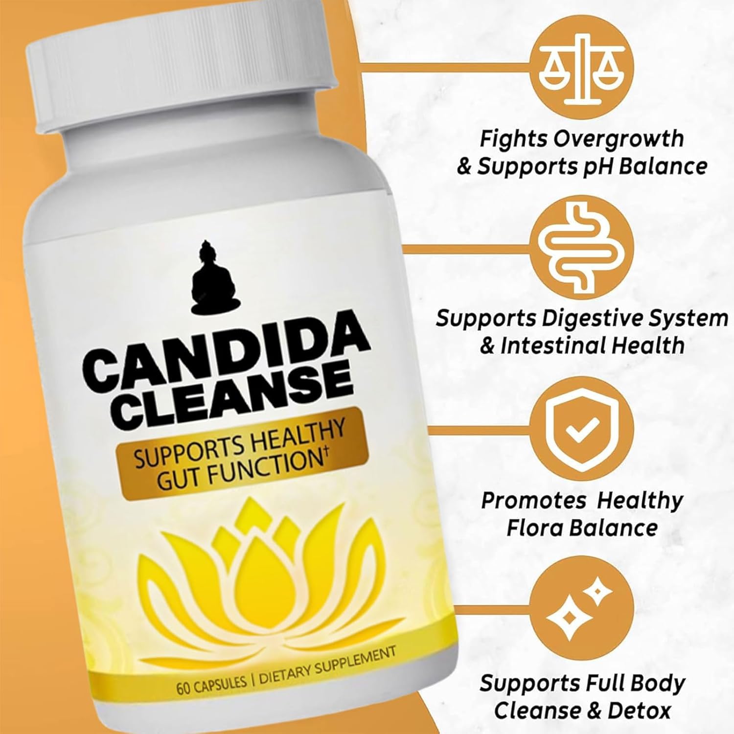 Advanced Probiotic & Herbal Candida Cleanse Supplement for Gut & Colon Support - Natural Formula with Oregano Leaf, Wormwood, Black Walnut, Caprylic Acid - 60 Capsules for Men & Women