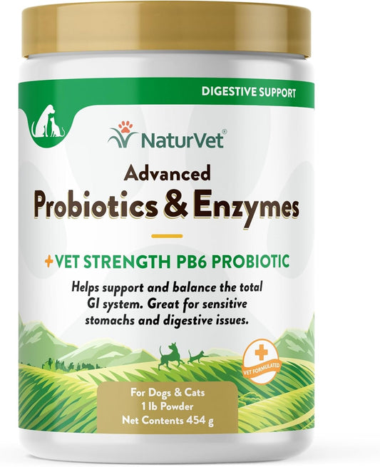 Advanced Probiotics & Enzymes for Pets with Sensitive Stomachs | Vet Strength PB6 Probiotic for Dogs & Cats | Supports Digestive Health (1 lb)