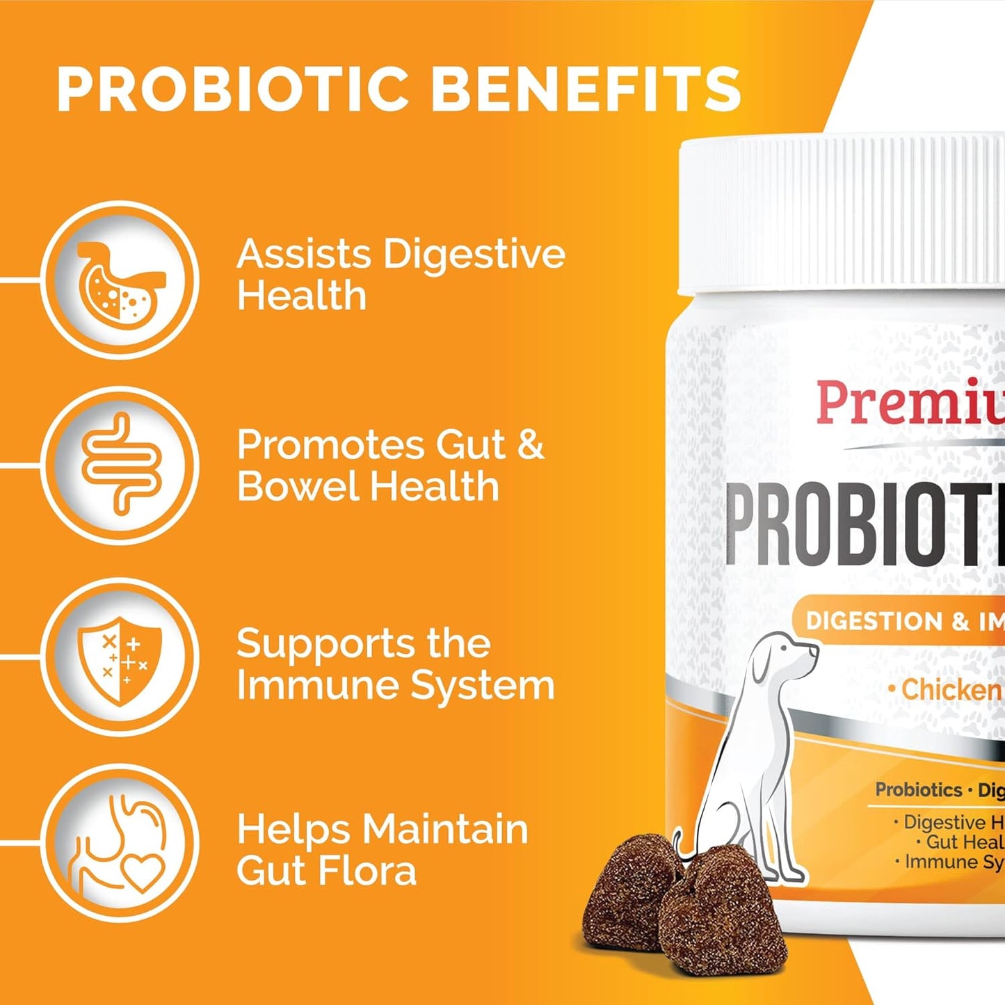 Advanced Probiotics for Dogs - Premium Care for Yeast, Itchy Skin, Ears - Supports Gut Flora, Bowel Health, Digestion - 120 Chews