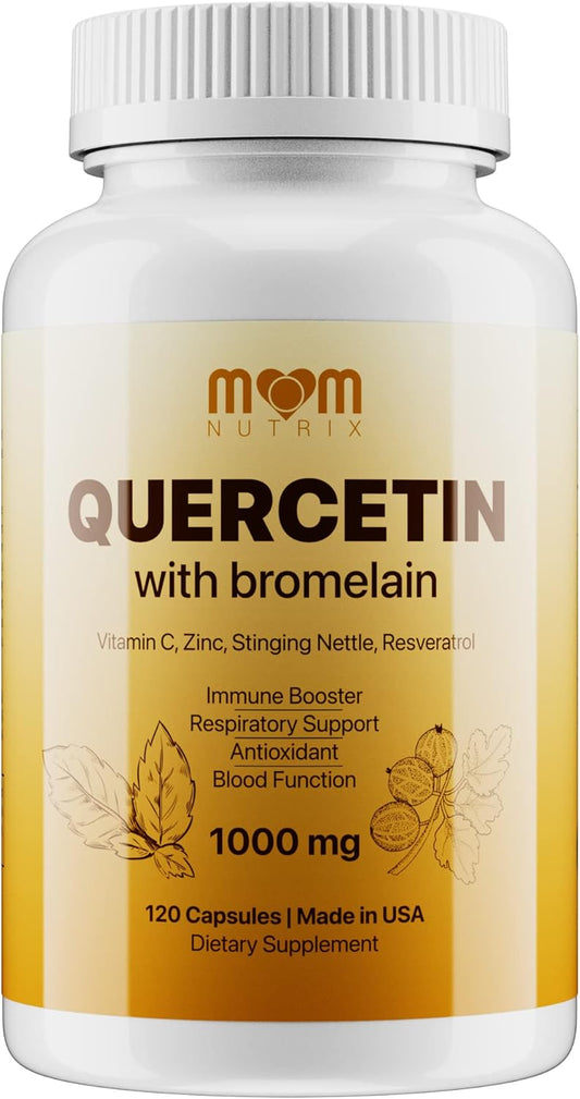 Advanced Quercetin and Bromelain Supplement with Elderberry, Nettle, Resveratrol, Zinc, and Vitamins C & D - 120 Capsules - Made in USA