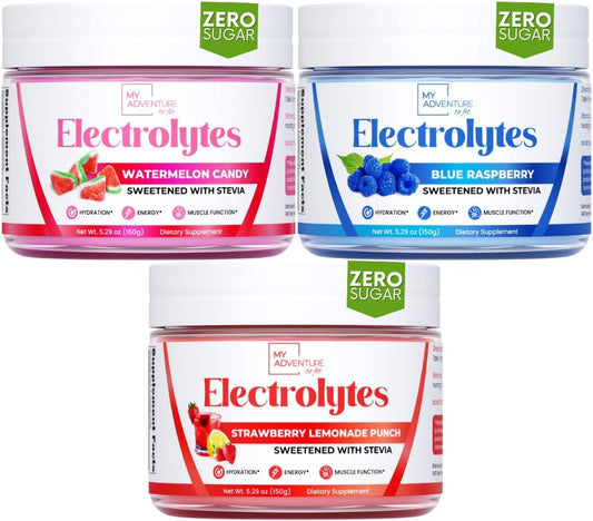Adventure to Fit Electrolyte Powder Bundle - Zero Sugar, Blue Raspberry, Watermelon, Strawberry Lemonade Flavors