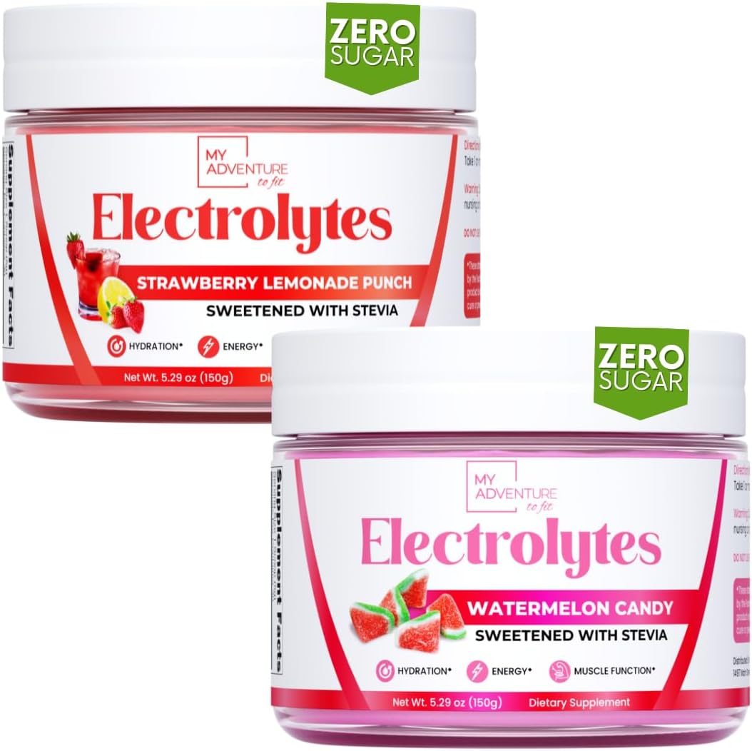 Adventure to Fit Electrolytes Powder Bundle - Zero Sugar, Watermelon Candy & Strawberry Lemonade Flavors