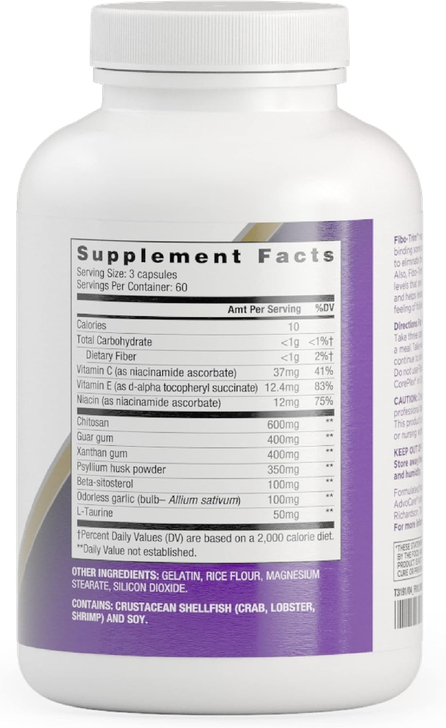 AdvoCare Fibo-Trim Capsules - Dietary Supplement for Absorption Control - Vitamin C, Vitamin E, Niacin, Taurine - 180 Count