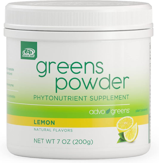 AdvoCare Greens Powder: Digestive Health Support with Antioxidants, Prebiotics, Probiotics - Broccoli & Carrot Powder - Lemon Flavor, 7 oz