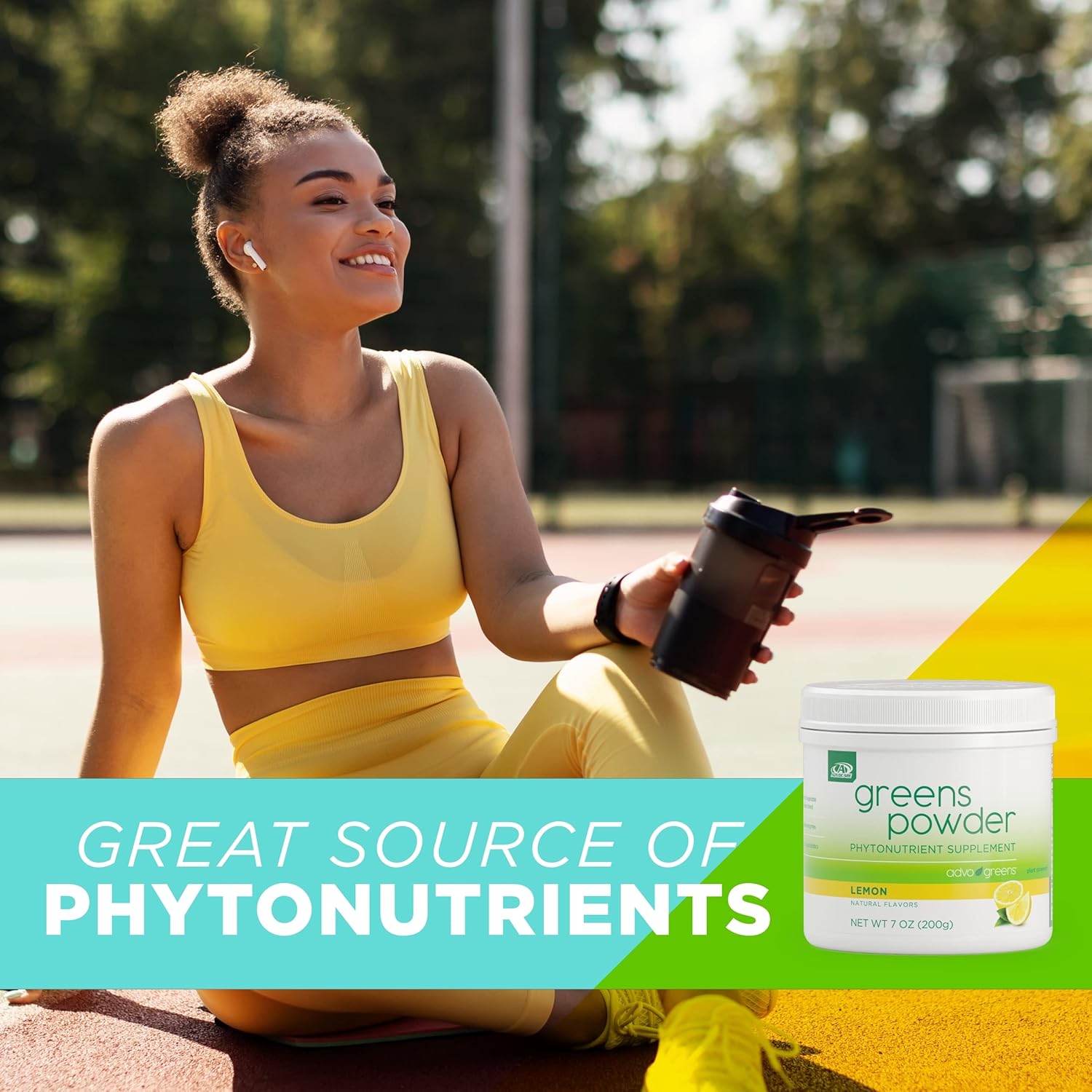 AdvoCare Greens Powder: Digestive Health Support with Antioxidants, Prebiotics, Probiotics - Broccoli & Carrot Powder - Lemon Flavor, 7 oz