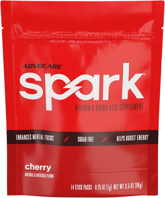 AdvoCare Spark Cherry Energy Drink Mix with Vitamins, Amino Acids, L-Carnitine & L-Tyrosine - 14 Stick Packs