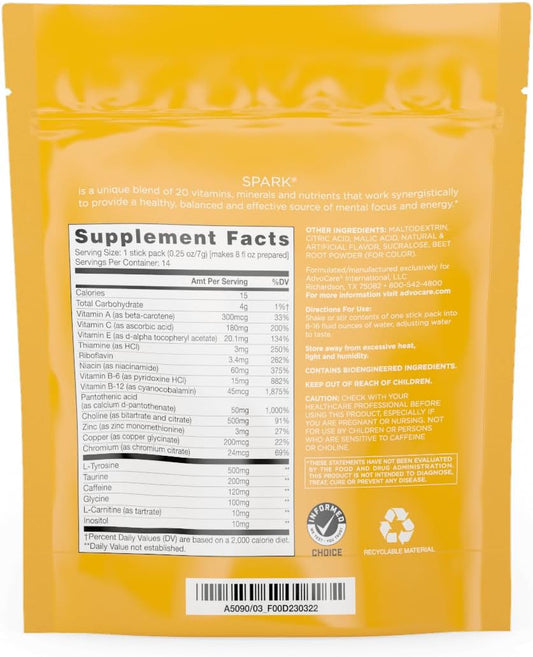 AdvoCare Spark Energy Drink Mix with Vitamins & Amino Acids - Cranberry Peach Orange Flavor - 14 Stick Packs