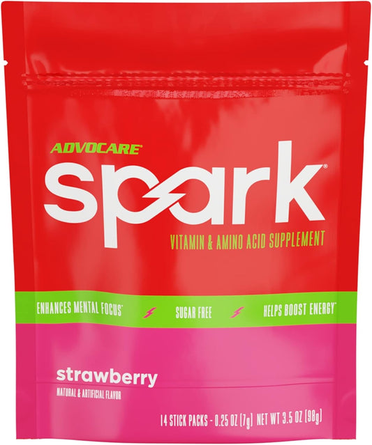 AdvoCare Spark Focus & Energy Drink Mix - Vitamin & Amino Acid Supplement with L-Carnitine & L-Tyrosine - Strawberry, 14 Stick Packs