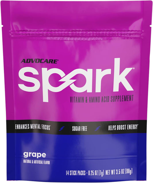 AdvoCare Spark Focus & Energy Drink Mix with Vitamins & Amino Acids - Grape Flavor, 14 Stick Packs