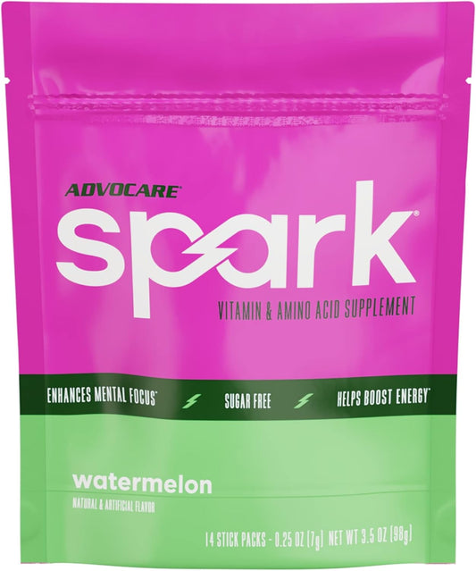 AdvoCare Spark Focus & Energy Drink Mix with Vitamins & Amino Acids - Watermelon Flavor, 14 Stick Packs