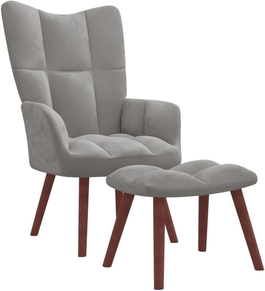 AetherAuto Light Gray Velvet Relaxing Chair with Stool, 22.8" Armrest Height, Foam-Filled, Easy Install