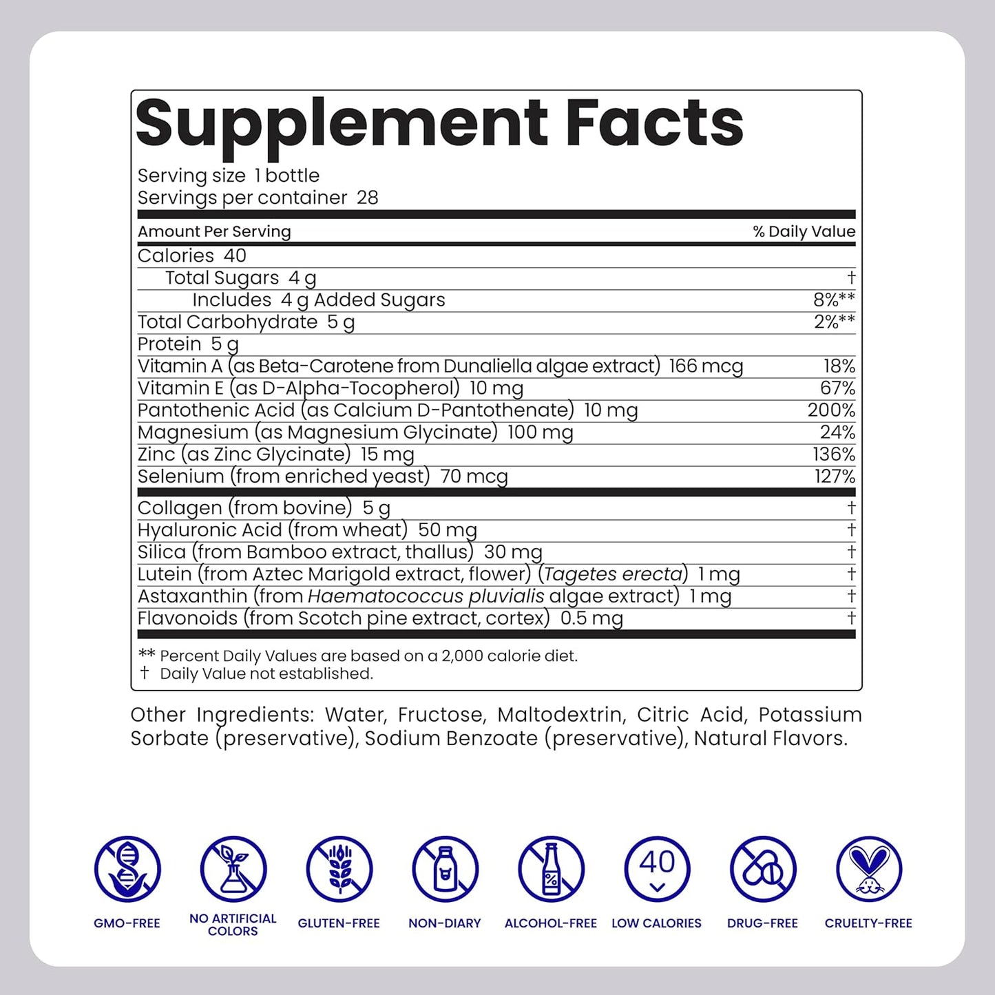 AETHERN Liquid Collagen and Hyaluronic Acid Supplement for Hydrated, Glowing Skin. Clinically Proven. UV Protection. 28 Servings