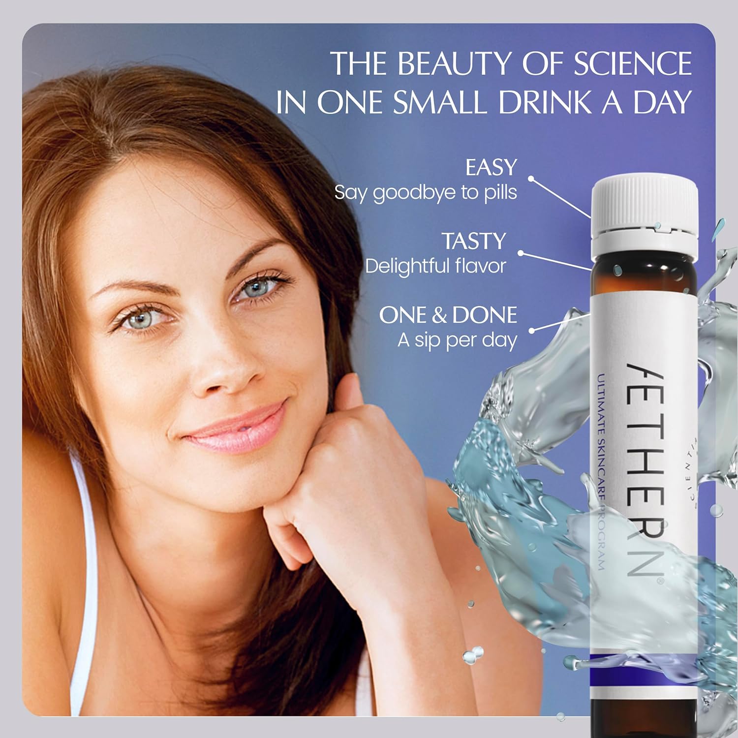 AETHERN Liquid Collagen and Hyaluronic Acid Supplement for Hydrated, Glowing Skin. Clinically Proven. UV Protection. 28 Servings