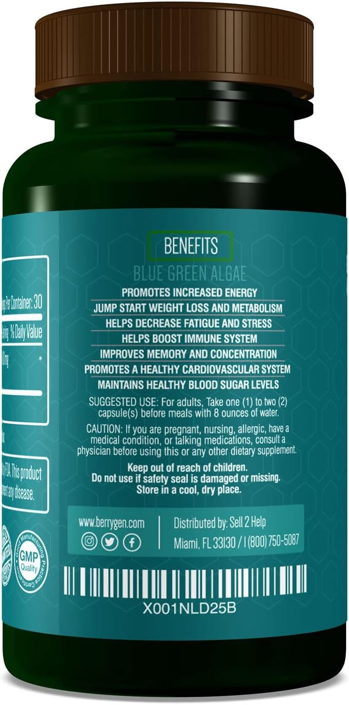 AFA Stem Cell Celulas Madres Klamath Blue-Green Algae 600mg - Rich Phytonutrient SuperFood for Natural Restoration