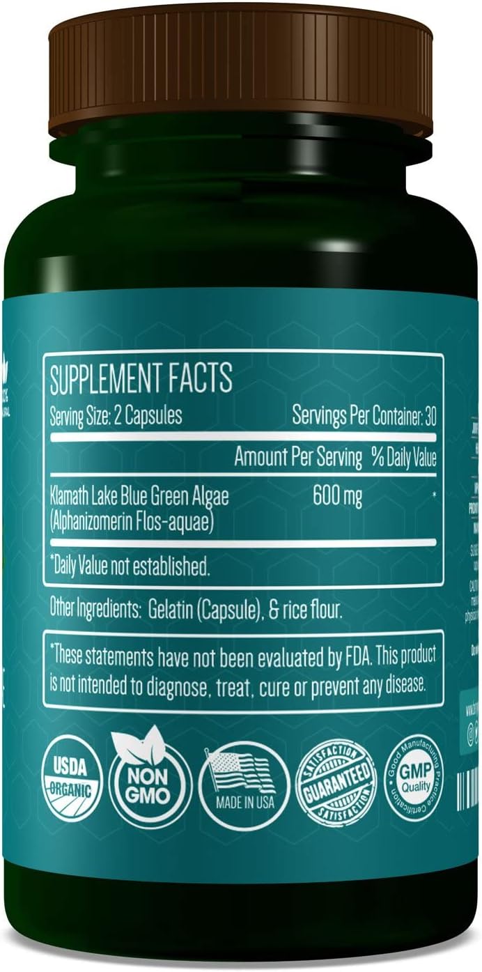 AFA Stem Cell Celulas Madres Klamath Blue-Green Algae 600mg - Rich Phytonutrient SuperFood for Natural Restoration