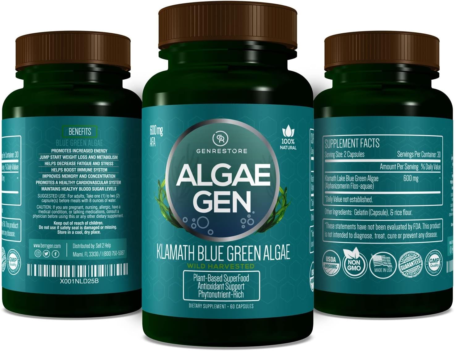 AFA Stem Cell Celulas Madres Klamath Blue-Green Algae 600mg - Rich Phytonutrient SuperFood for Natural Restoration